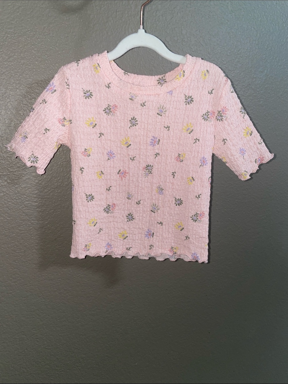 okie dokie Pink Floral Ruffle-Edge Short Sleeve Tee